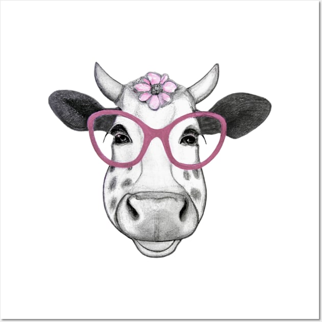 Smiling cow with glasses Wall Art by Rising_Air